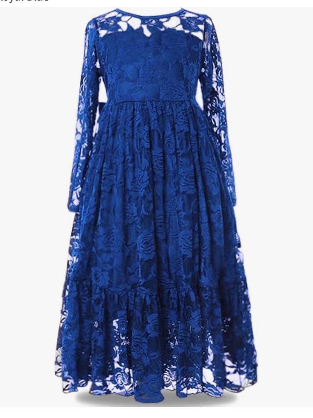 Girls' Navy Lace Long-Sleeve Formal Dress